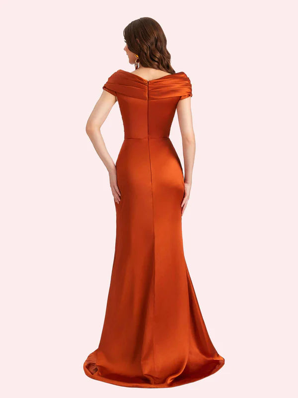 Vestido Weitese sexy de sirena con mangas cortas, vestido largo de satén suave, vestido de madrina para boda, vestido de graduación